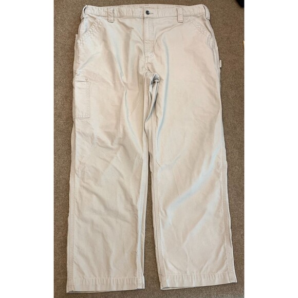 Carhartt Pants Mens 42x32 Canvas Carpenter Cargo Work Utility Loose Khaki B151 - Picture 1 of 8